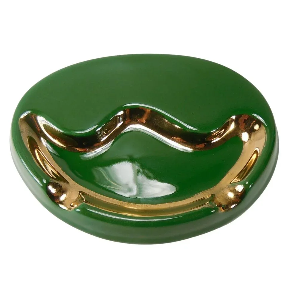 Vintage 1950's  V.I.P. Ceramic Ashtray Green With Gold Accents